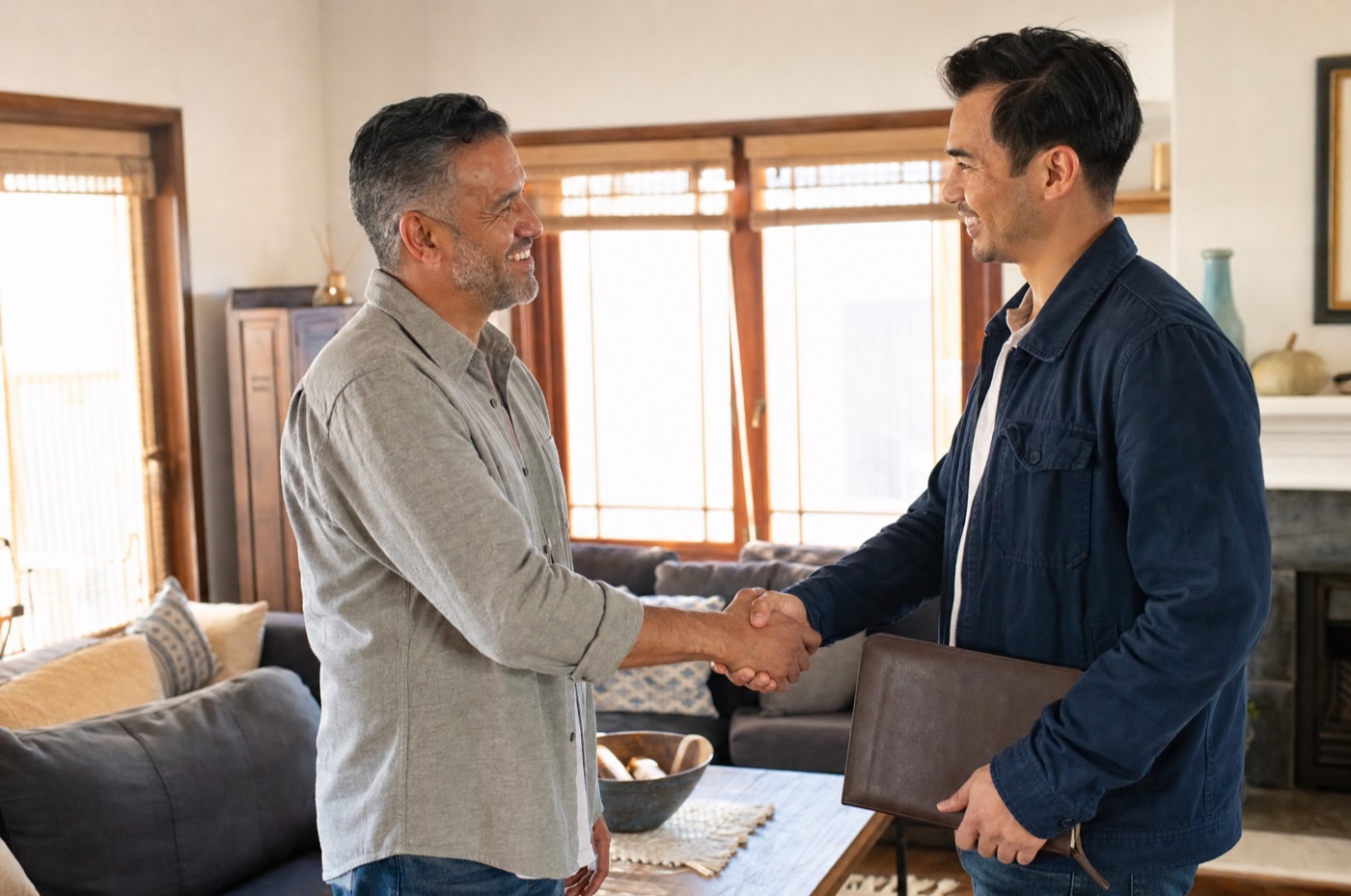 A warm, no-fuss handshake between a homeowner and a local home buyer